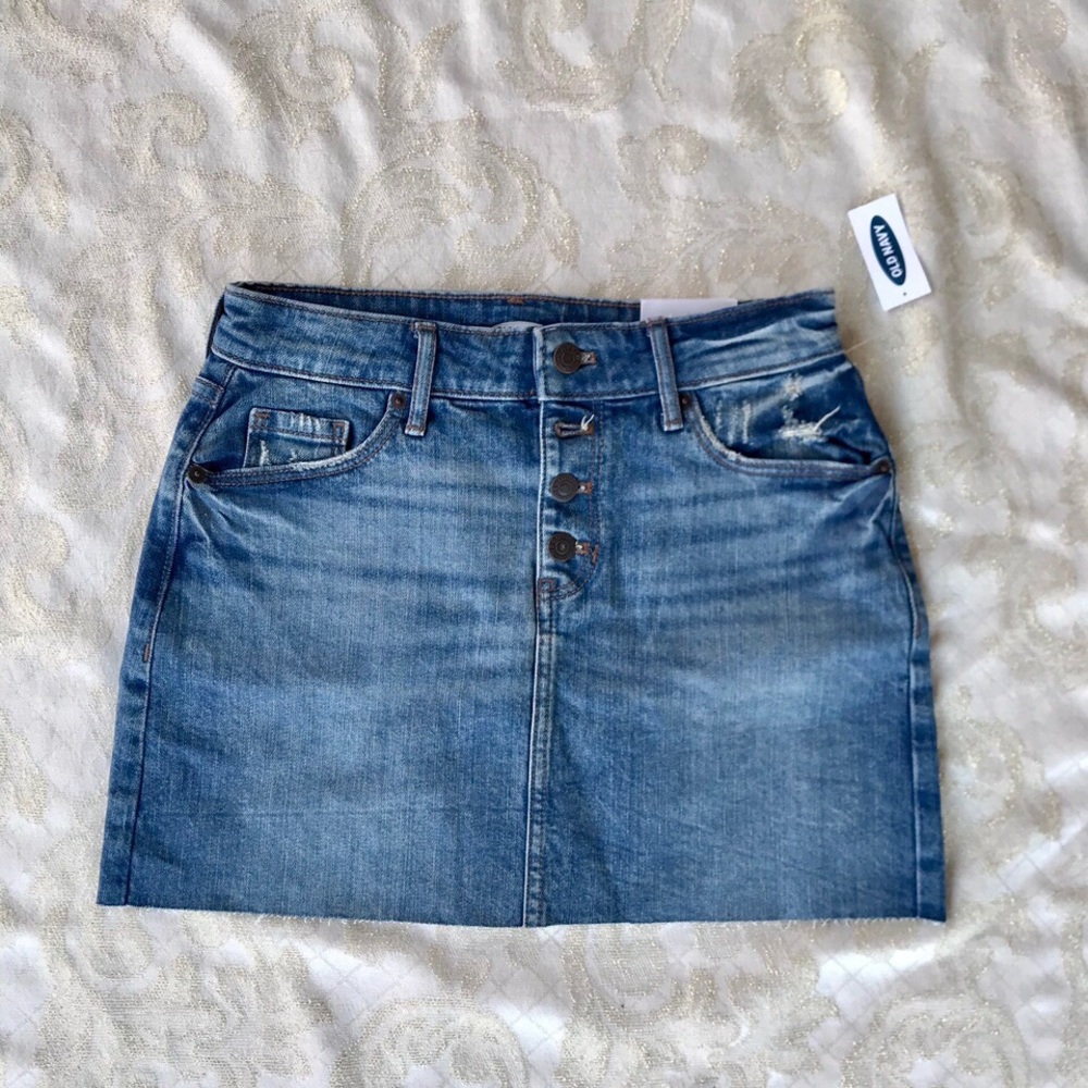 distressed high waisted denim skirt